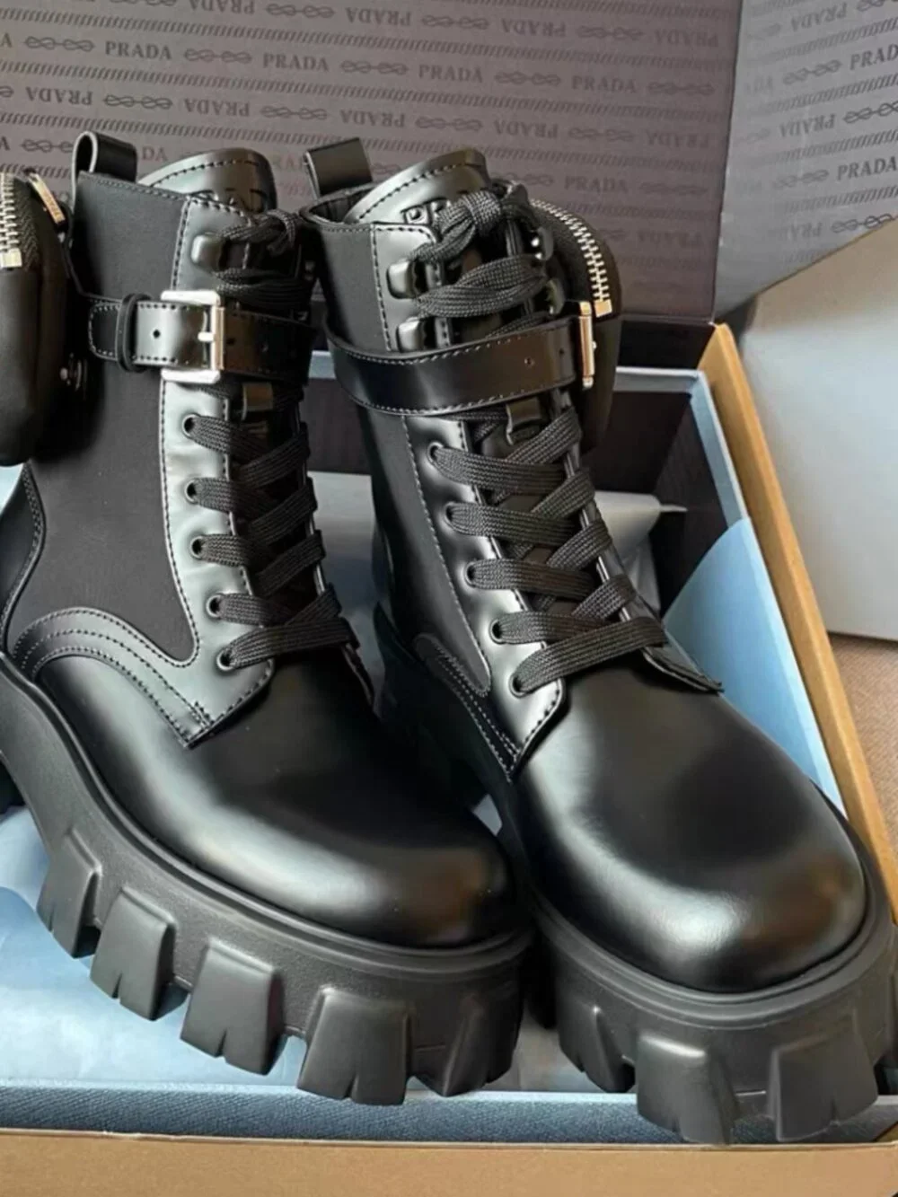 Prada Monolith Leather Combat Boots